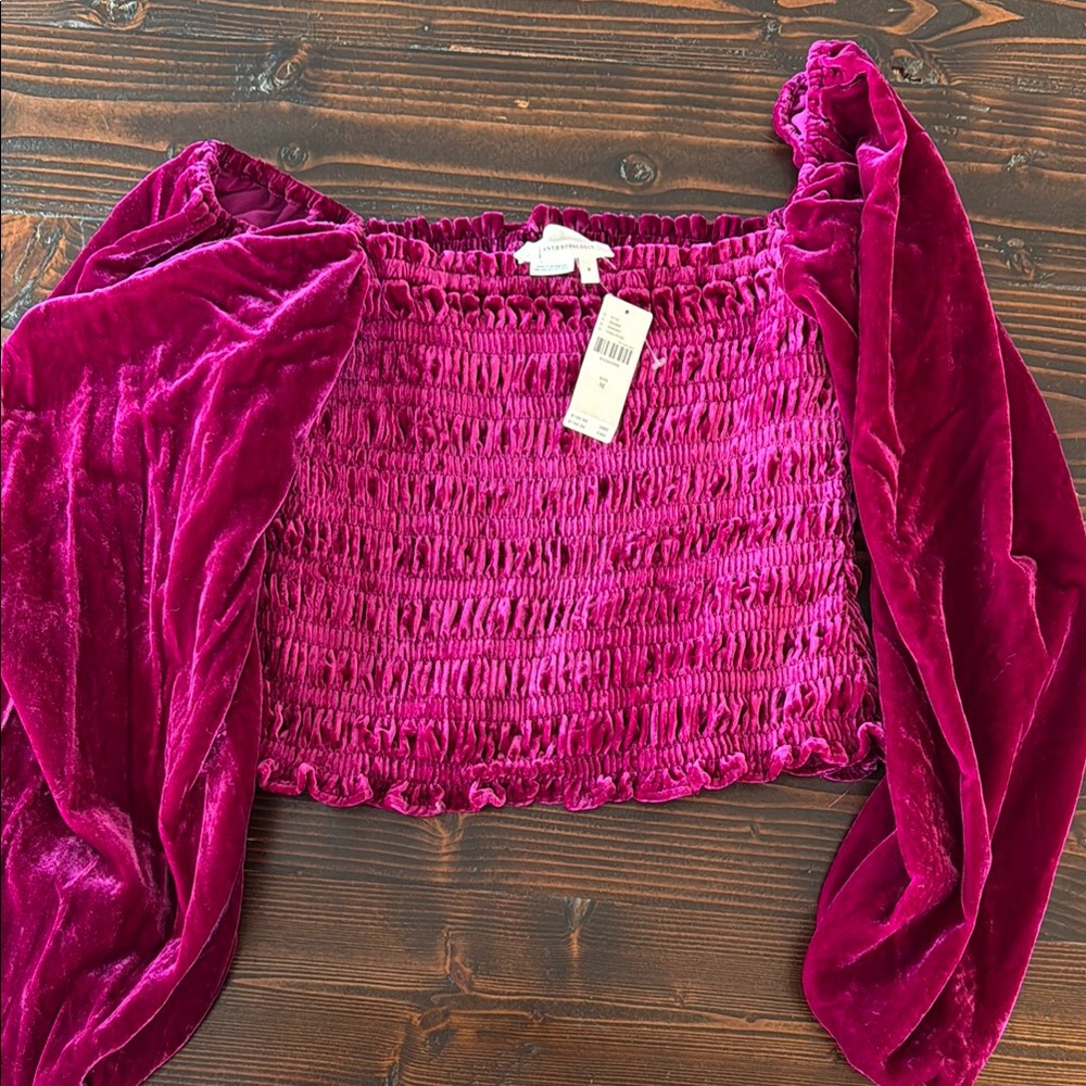 Velvet Smocked Top in Rich Pink